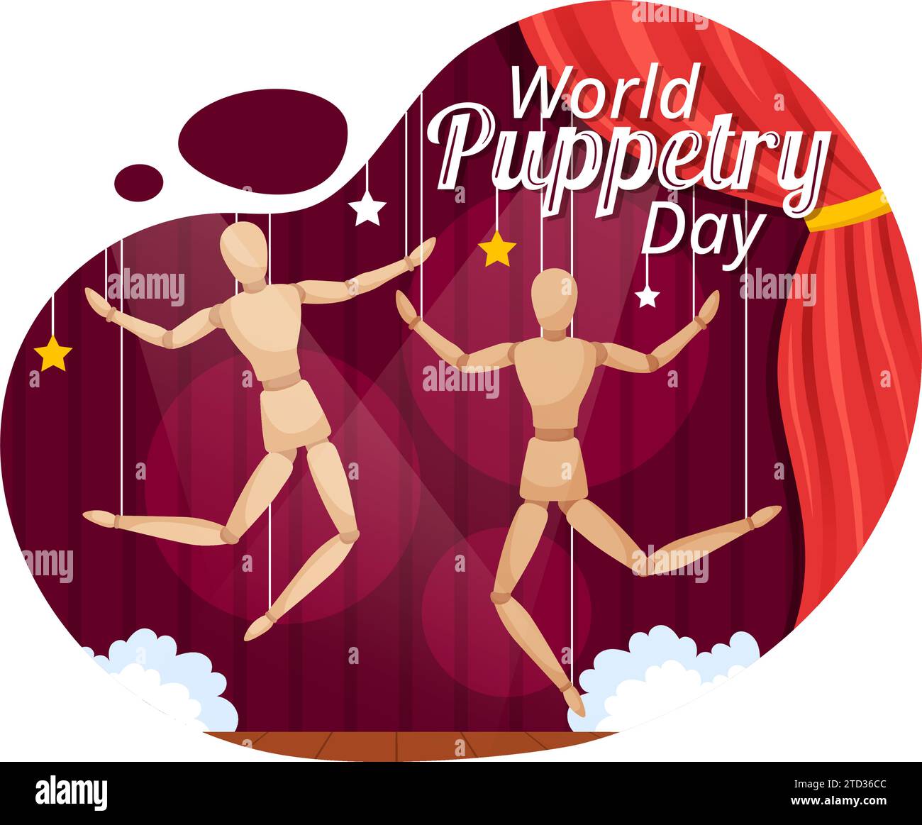 World Puppetry Day Vector Illustration on March 21 for Puppet Festivals which is moved by the Fingers Hands in Flat Kids Cartoon Background Design Stock Vector