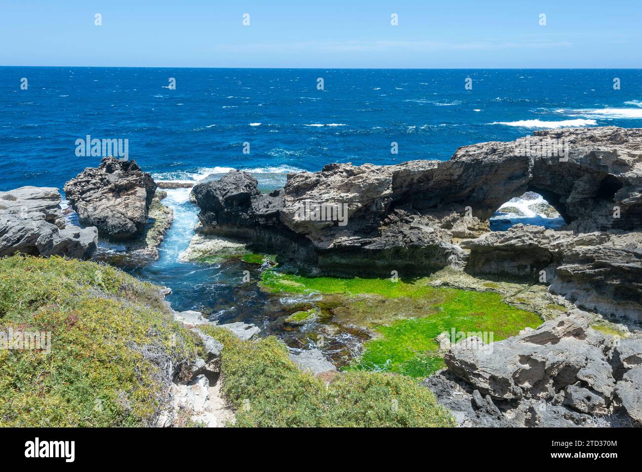 Scenic view of Cape Vlamingh and its rugged coastline, Indian Ocean, Rottnest Island or Wadjemup, Western Australia, Australia Stock Photo