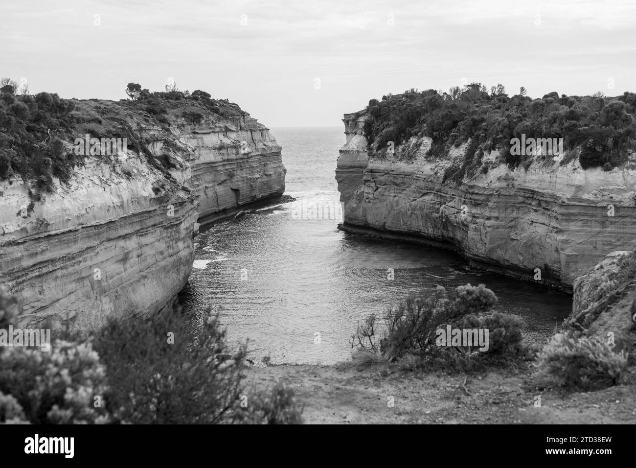 Coastline of the Pacific Ocean on the Great Ocean Road in Black and