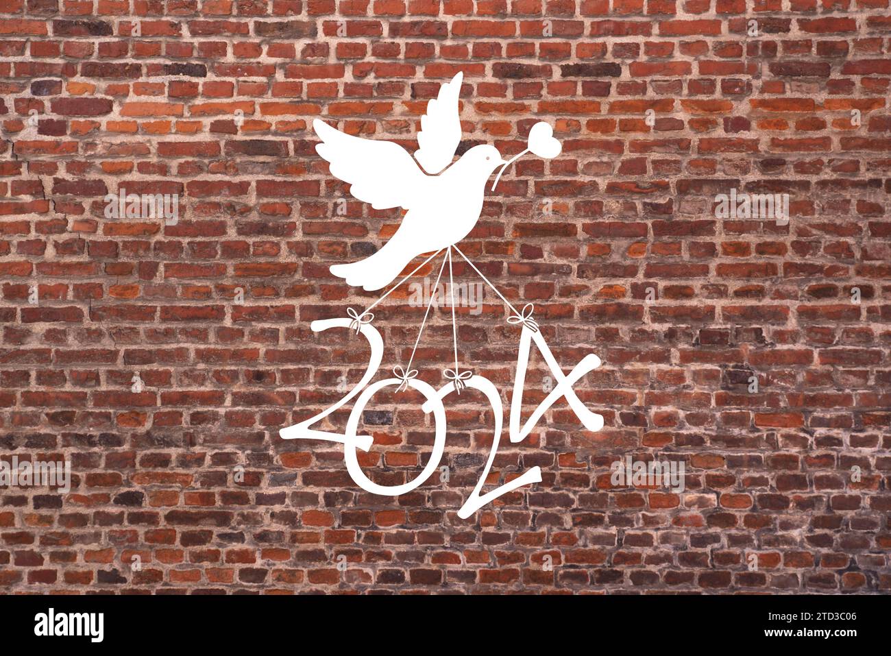 A dove flying the numbers of the new year 2024 Stock Photo