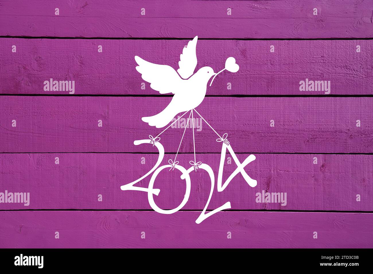 A dove flying the numbers of the new year 2024 Stock Photo