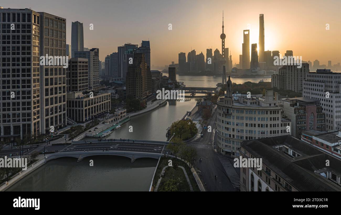 Aerial view of Shanghai at sunrise Stock Photo - Alamy