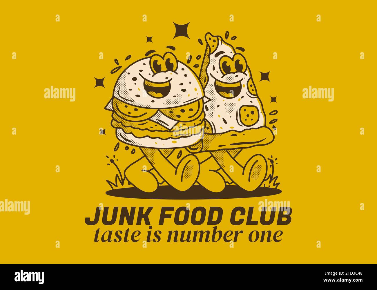 Junk Food club, taste is number one. Mascot character illustration of