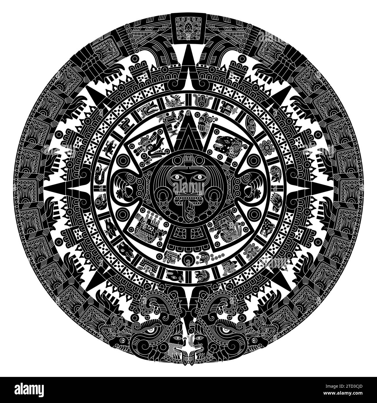 Vector design of Aztec calendar, monolithic disk of the ancient Mexica ...