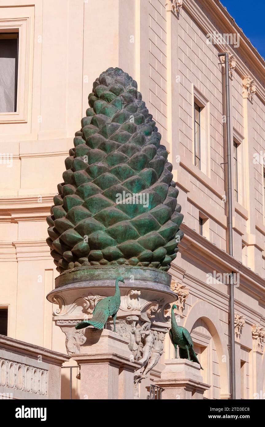 Rome, Italy October 3, 2023 Pine Cone Sculpture in Bronze, Vatican Museums, Vatican City at
