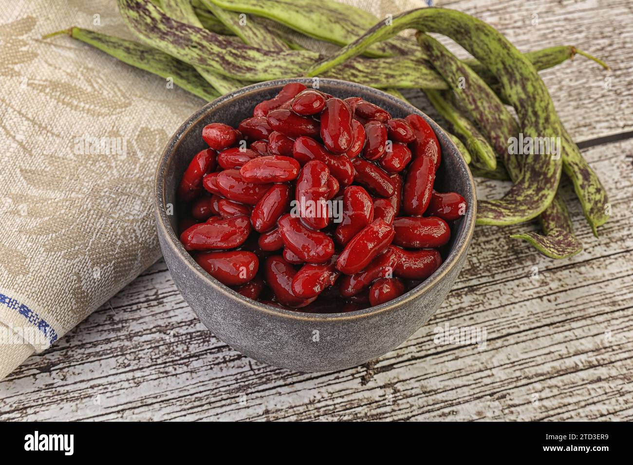 Baked red canned bean snack in the bowl Stock Photo - Alamy