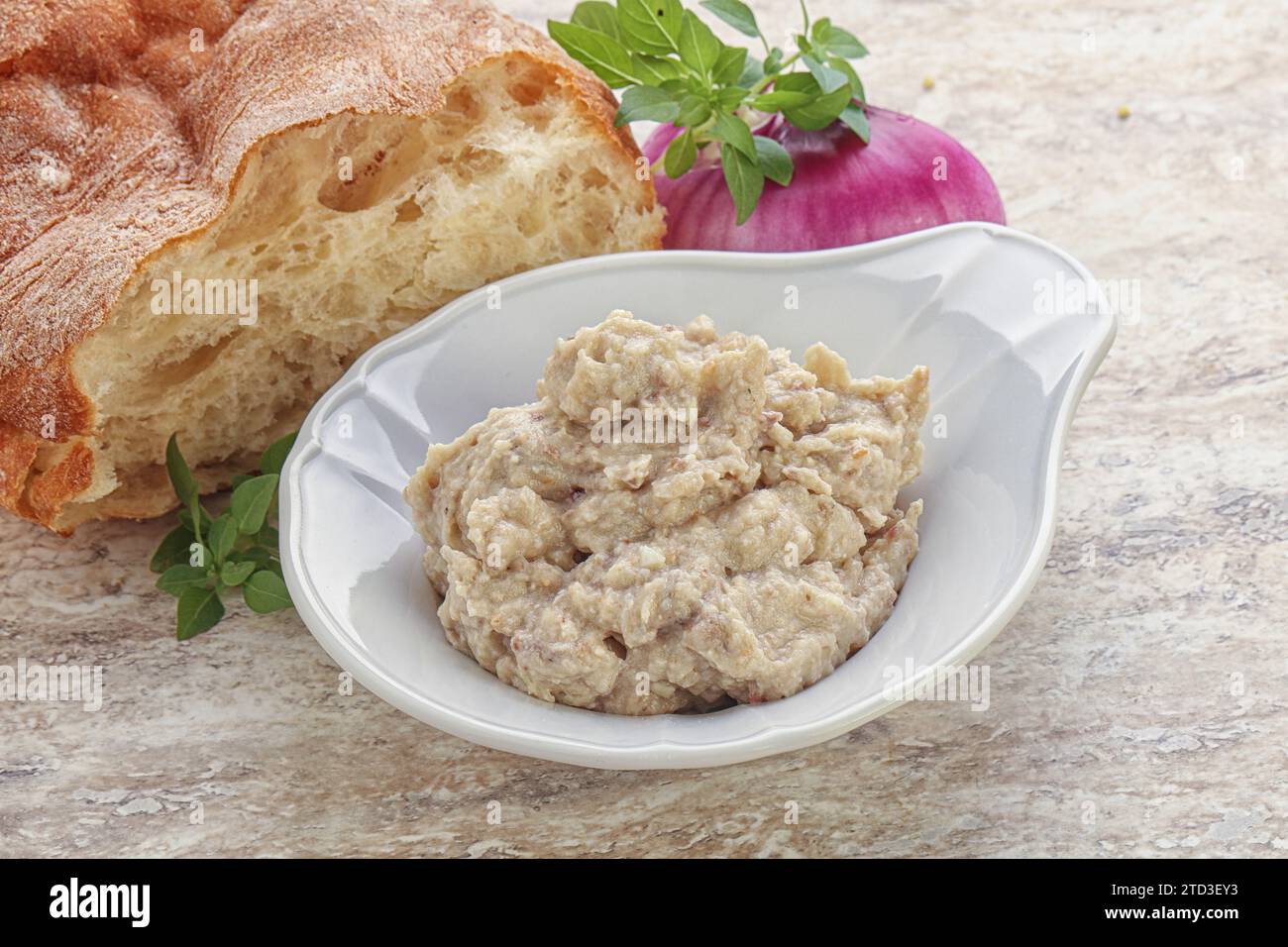 Jewish traditional cuisine herring mousse Forsmak with butter Stock