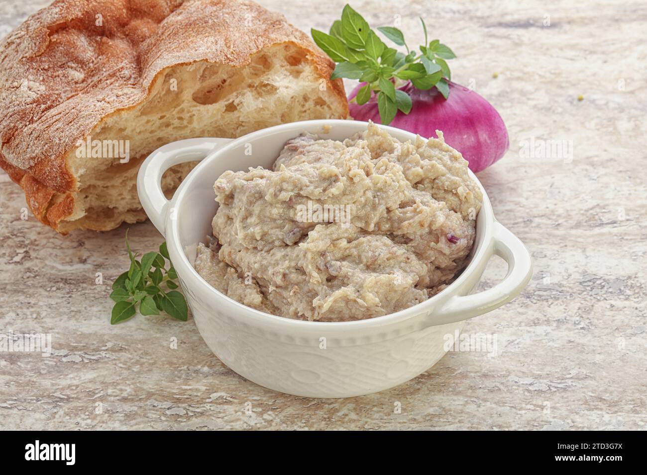 Jewish traditional cuisine herring mousse Forsmak with butter Stock