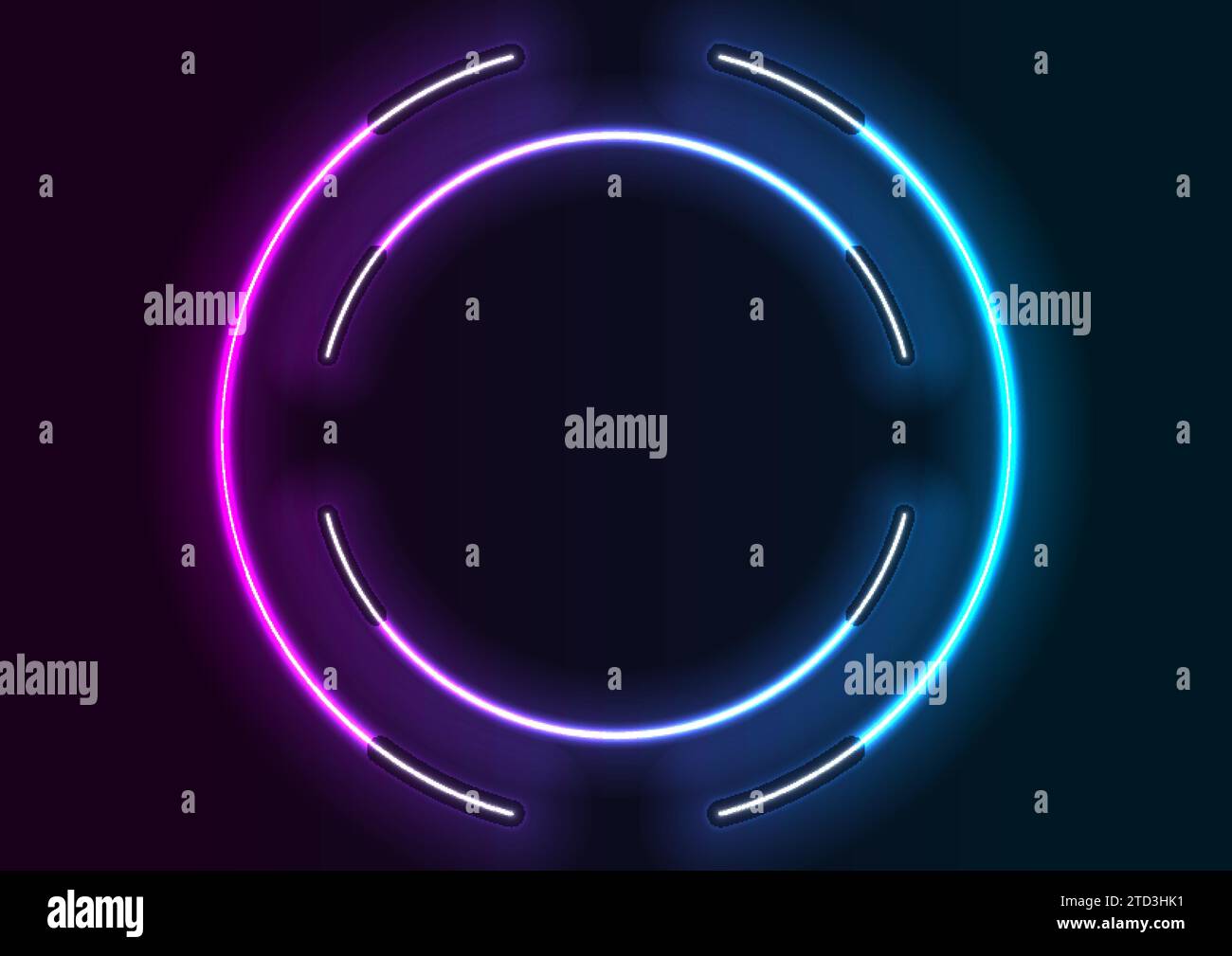Abstract blue ultraviolet neon circles frame from fluorescent lamps ...
