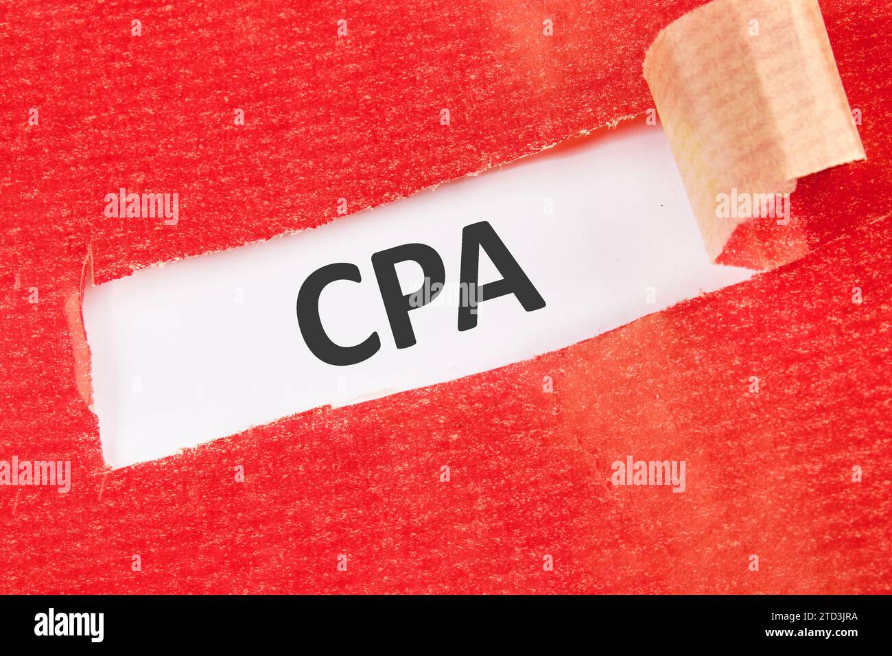 CPA, Certified Public Accountant or Cost per Action the inscription under the torn paper on a