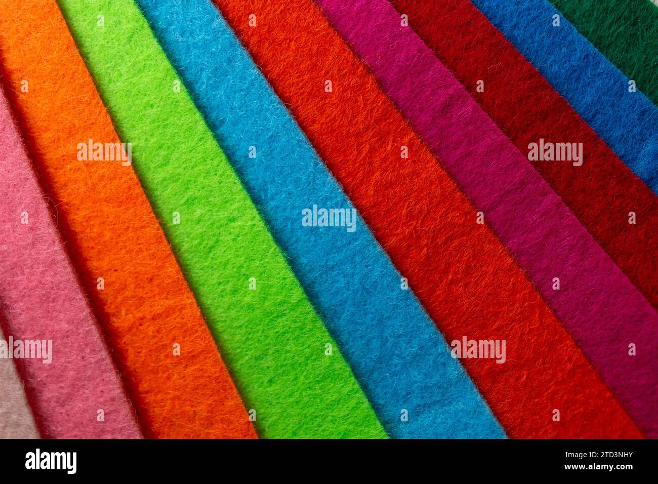 Multicolored felt fabric fan, close up abstract Stock Photo