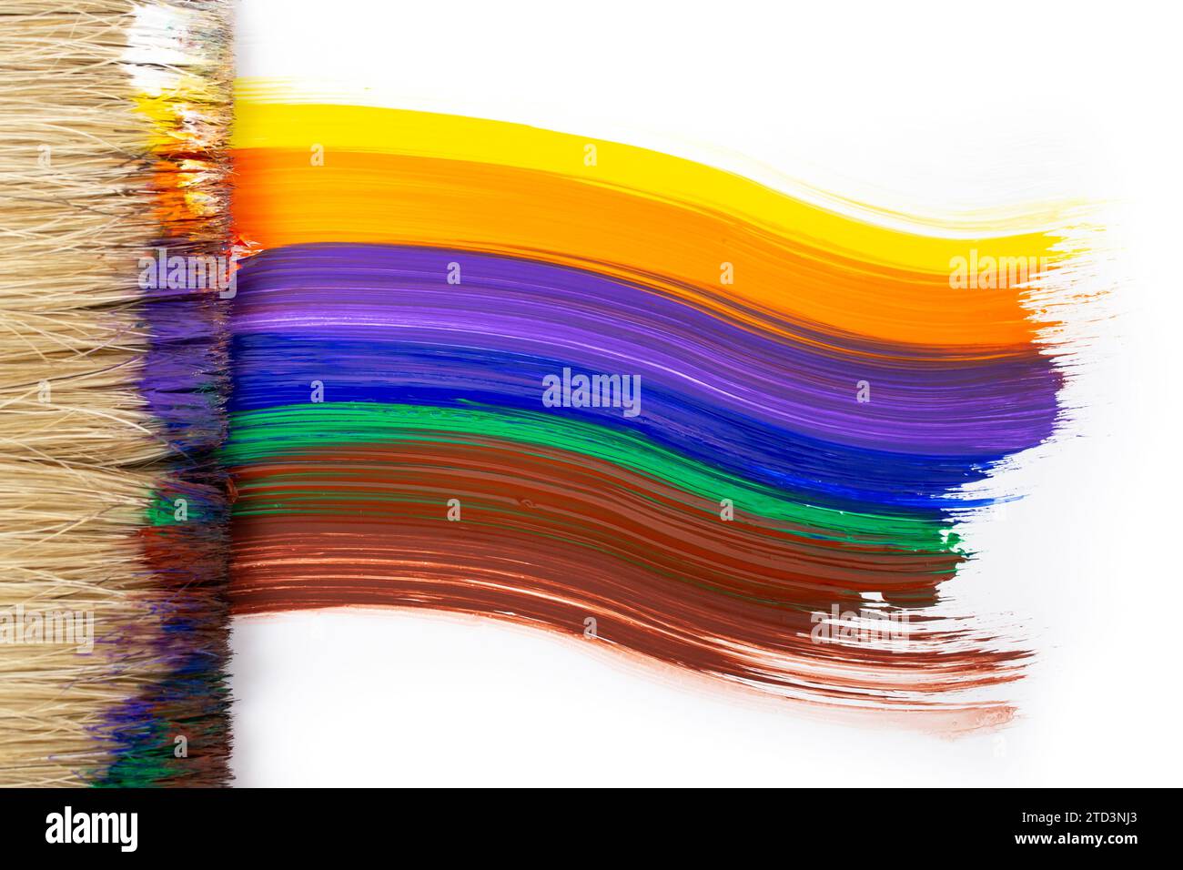Rainbow colors in shape of a flag painted with a single brush stroke ...