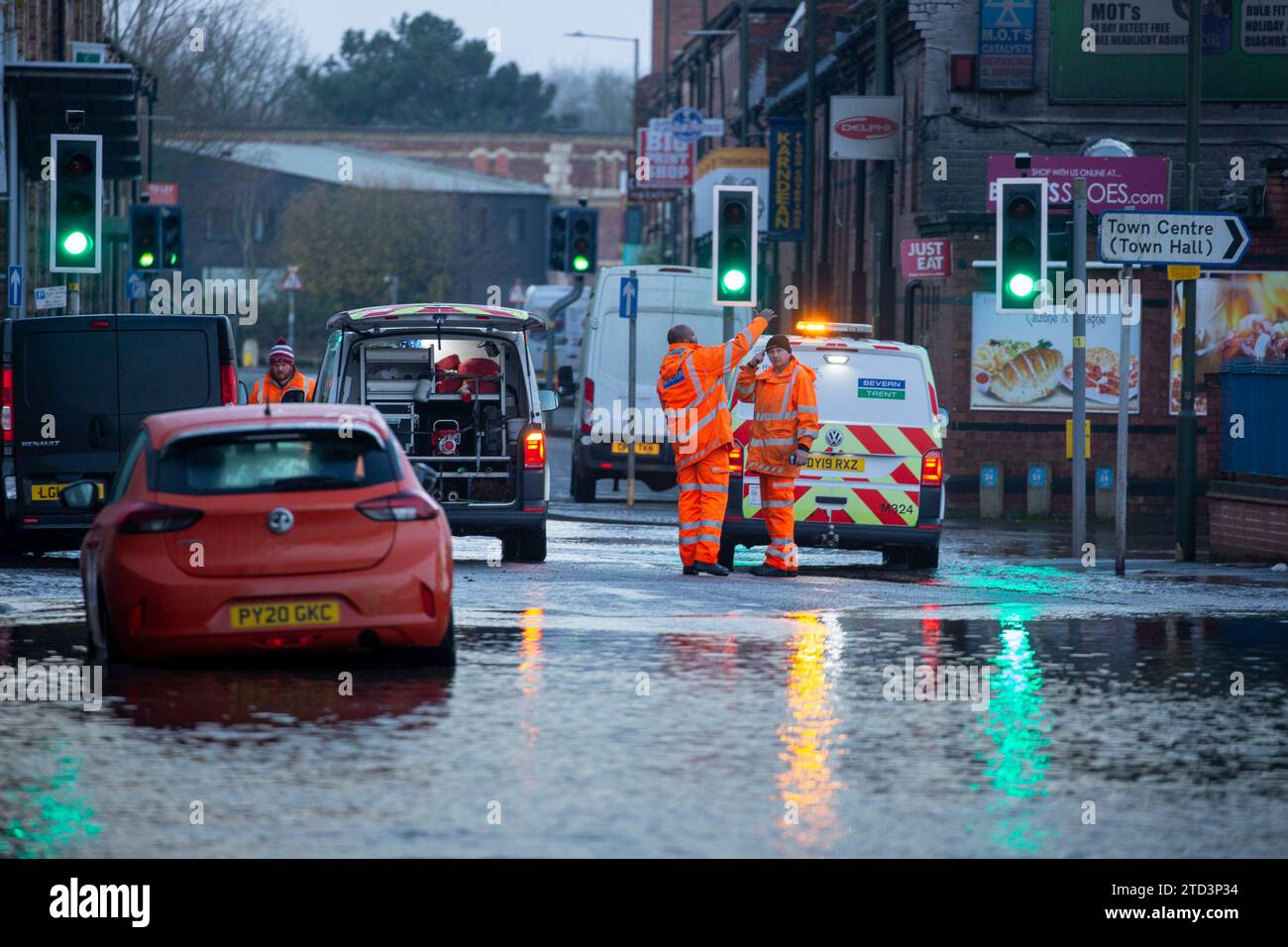 Kidderminster, UK. 16th December, 2023. Major flood as burst water main