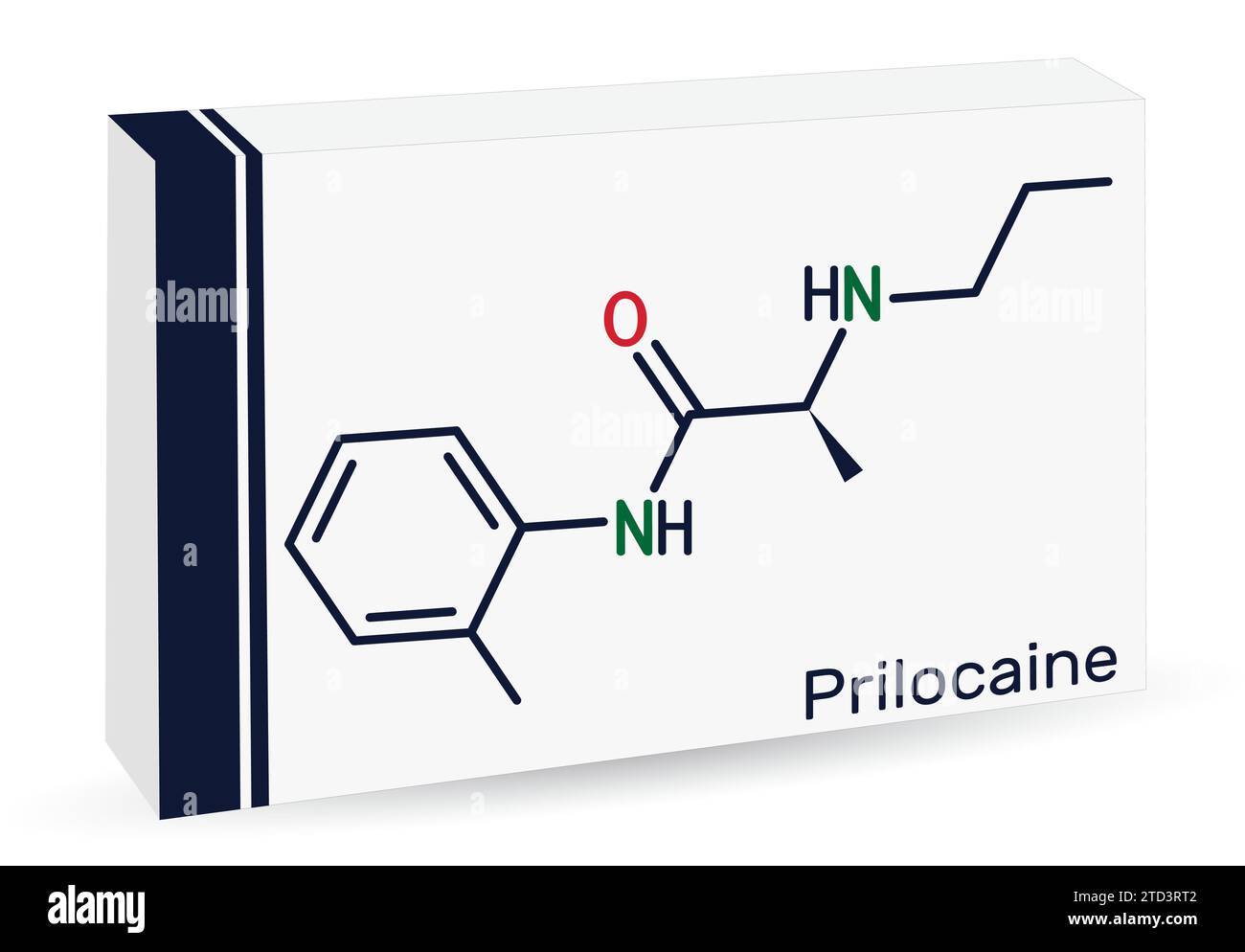 Prilocaine molecule. It is local anesthetic, used in dental procedures. Skeletal chemical