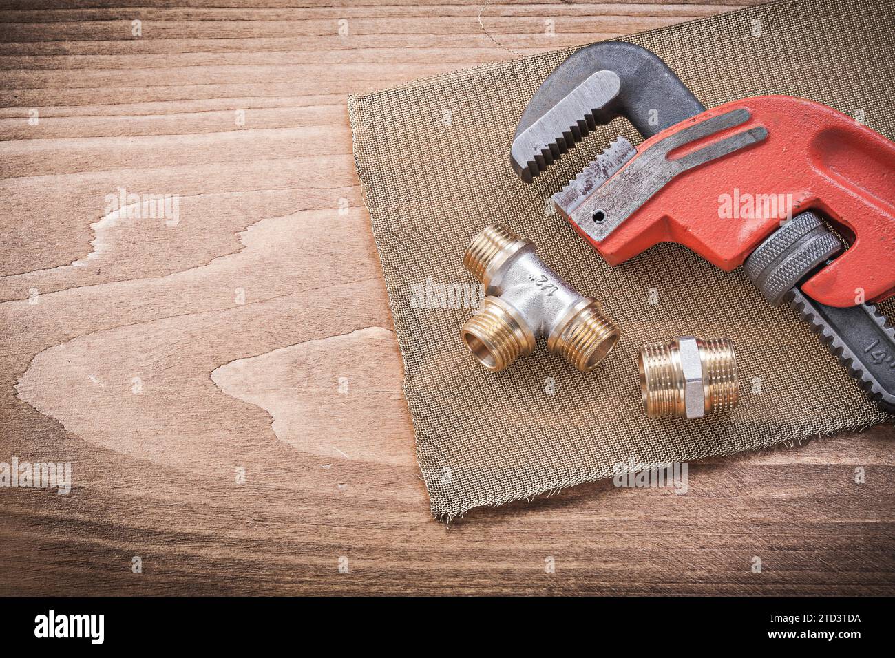 Monkey wrench pipe fittings mesh filter grid construction concept Stock ...