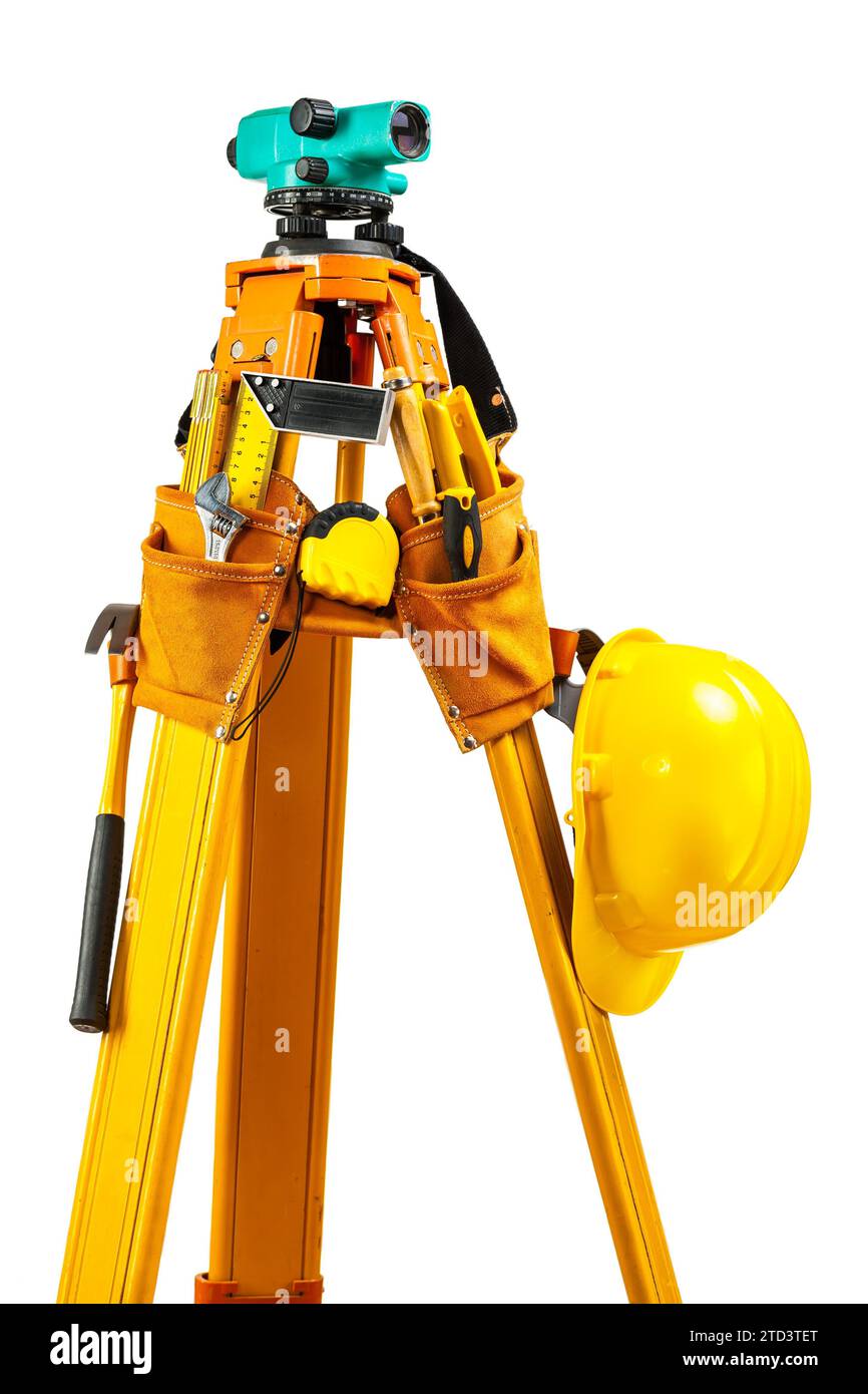 Theodolite with tools isolated Stock Photo