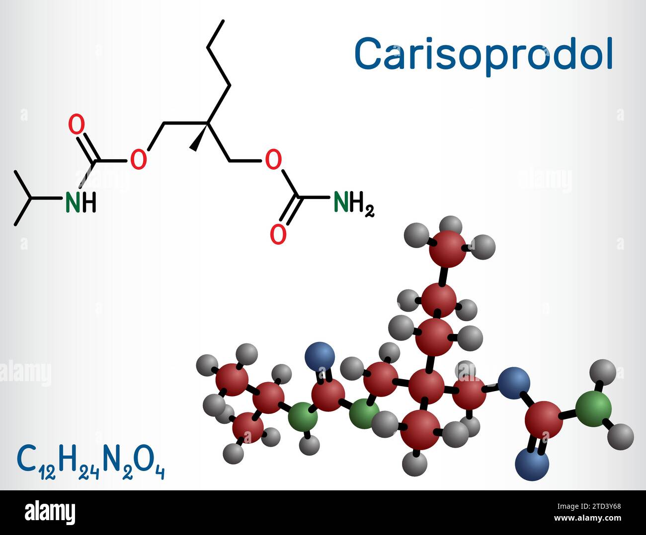 Carisoprodol molecule. It is muscle relaxant, used in painful musculoskeletal conditions