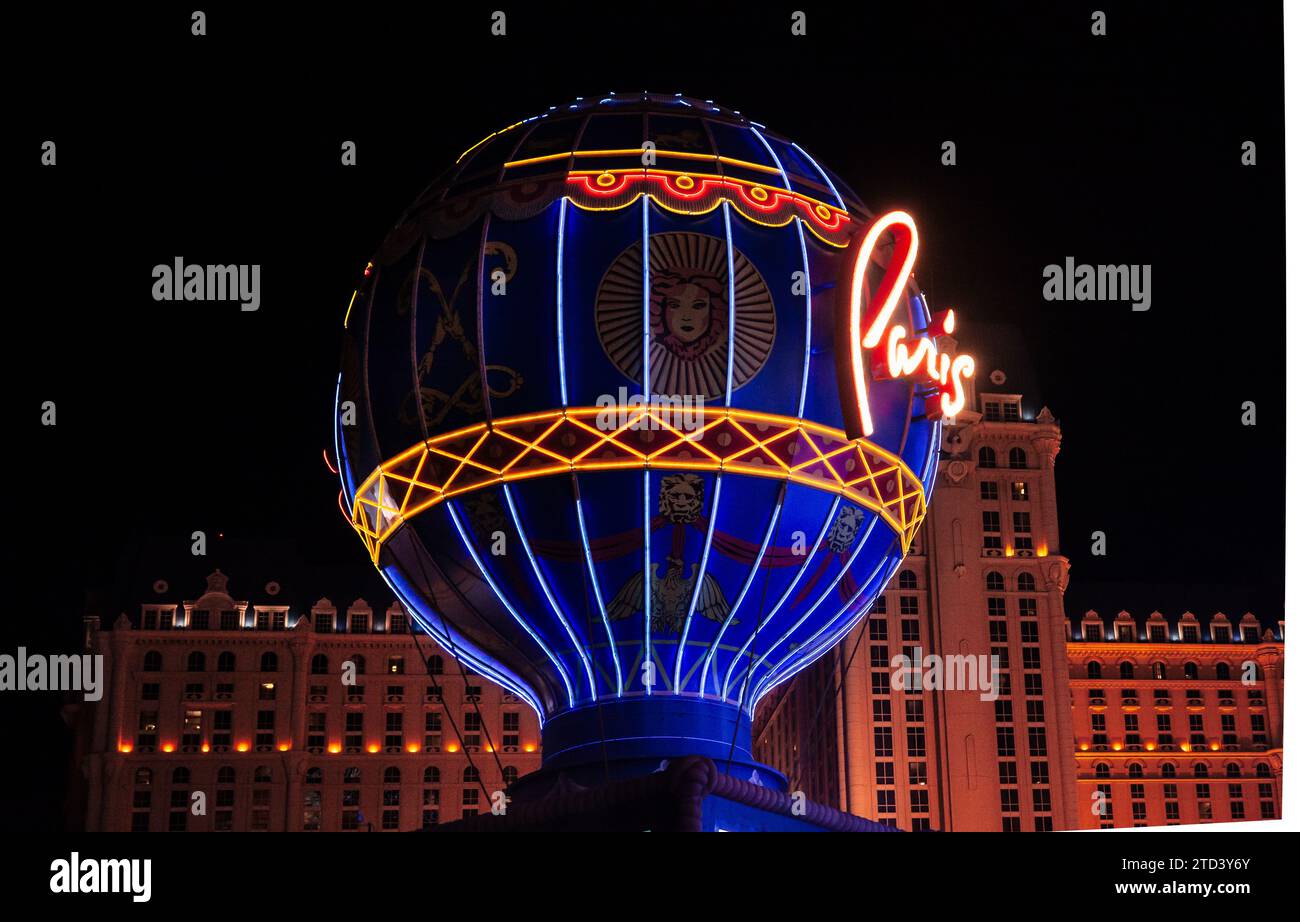 Las Vegas, Nevada, United States - November 6th, 2023: Paris Balloon at Casino Resort at night Stock Photo