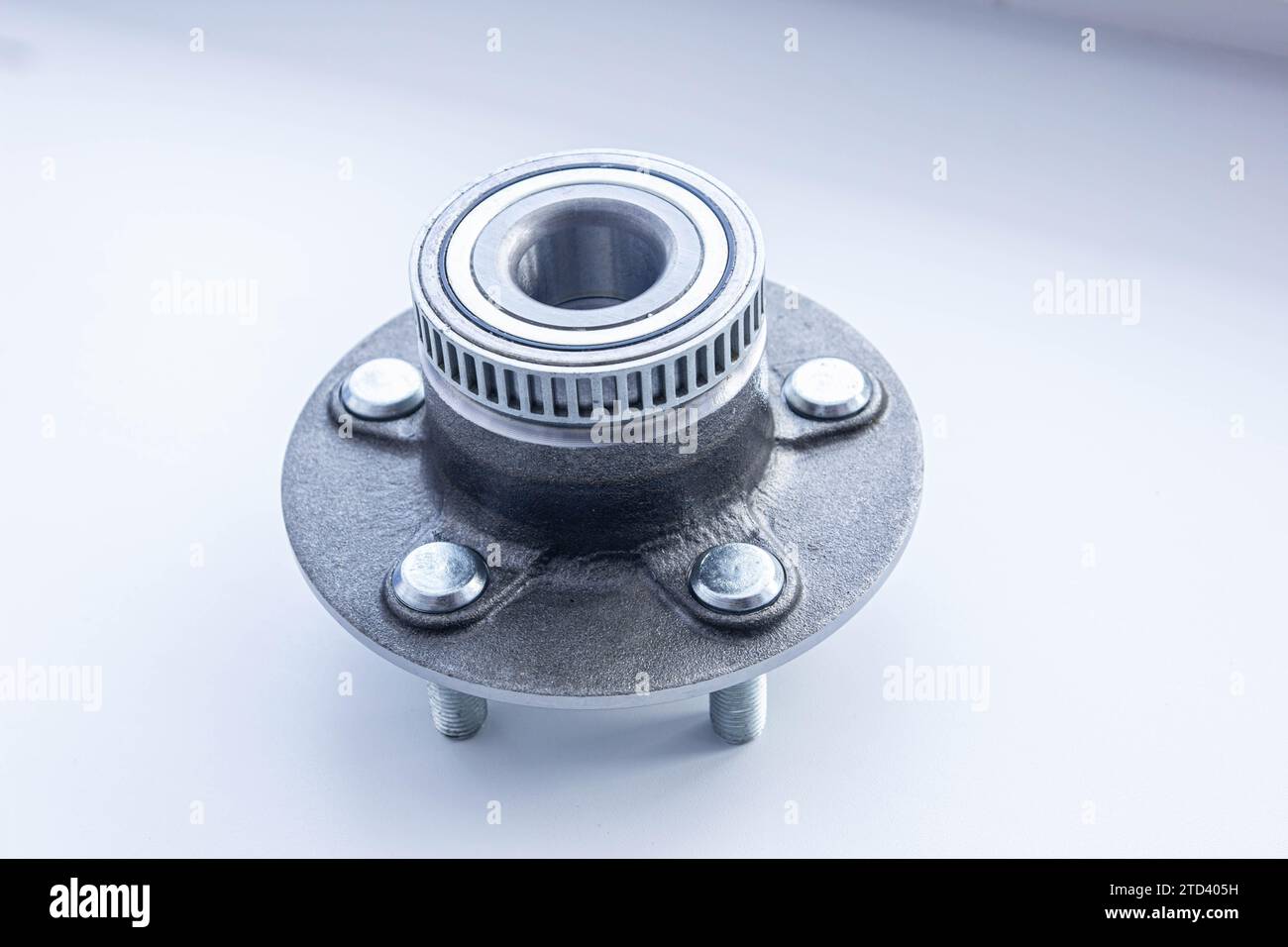 new-car-spare-part-wheel-hub-with-abs-ring-on-white-background-stock