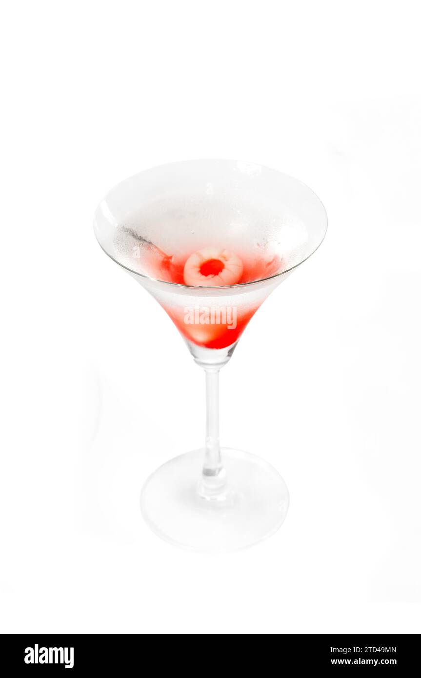 Lychee martini cocktail straight up isolated on white background, food