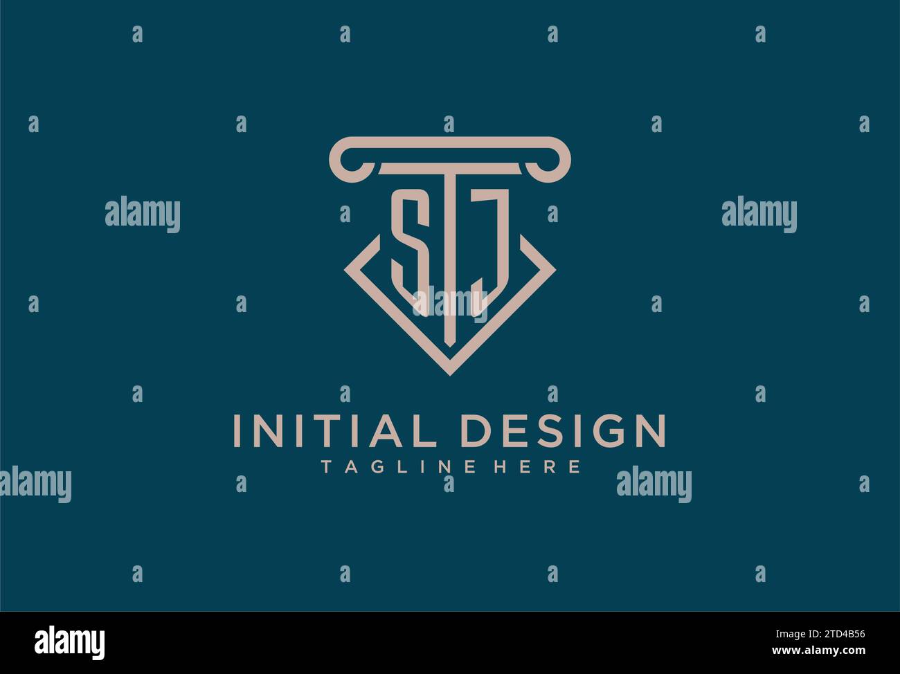 SJ initial with pillar icon design, clean and modern attorney, legal firm logo design ideas Stock Vector
