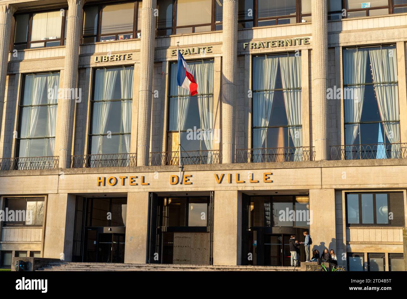 Le Havre, France December 6, 2023 Facade of the Hotel De Ville in Le