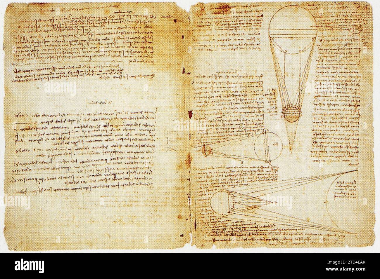 Leonardo da Vinci. Drawings and Notes on the illumination of the Sun, the Earth and the Moon Stock Photo
