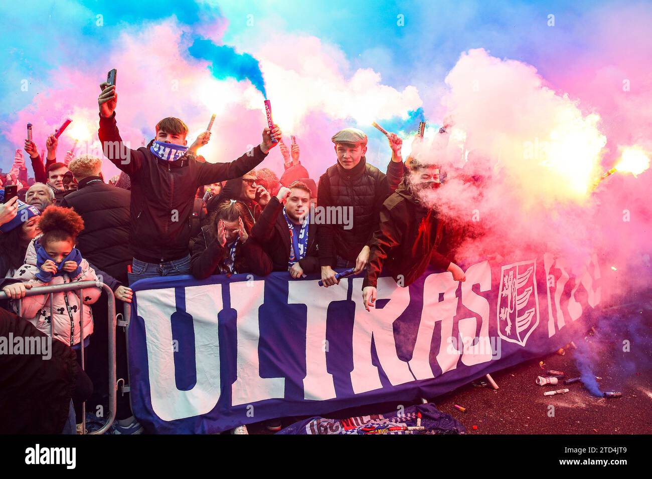 Ultras fans with flares during the Ipswich Town FC v Norwich City FC