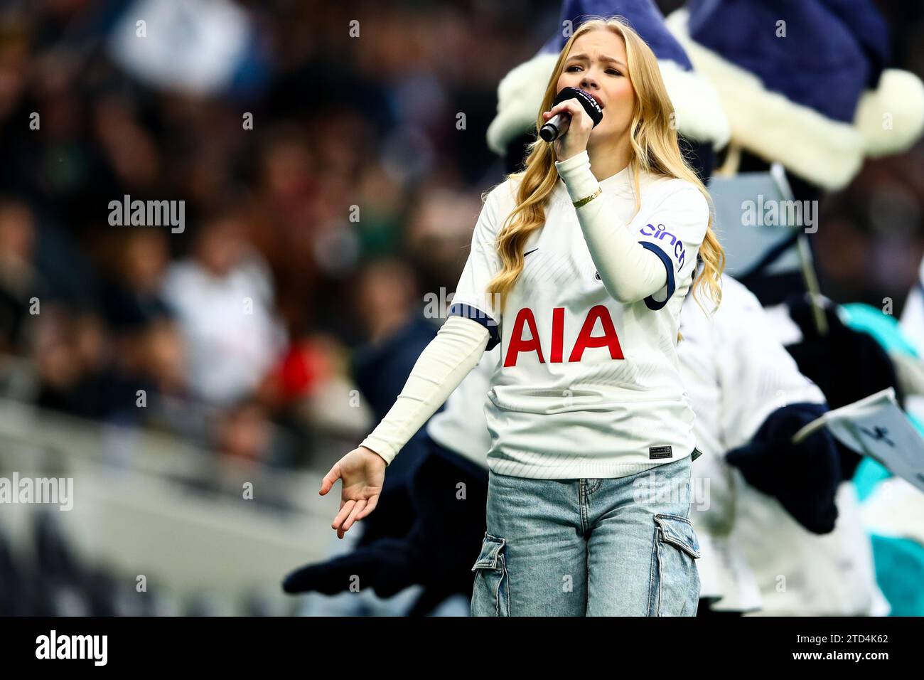 Singer Freya Skye performs at the Barclays FA Womens Super League game
