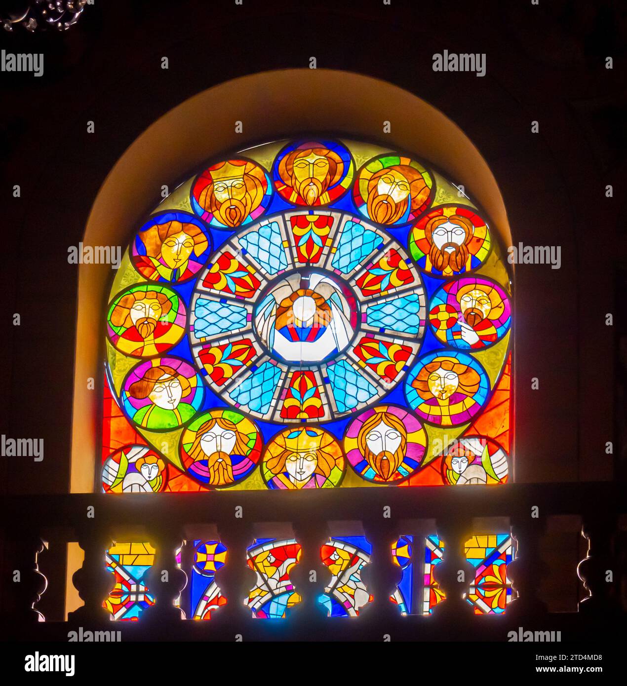 Stained glass in Church of the Mother of God in Batumi, Georgian Orthodox cathedral Stock Photo