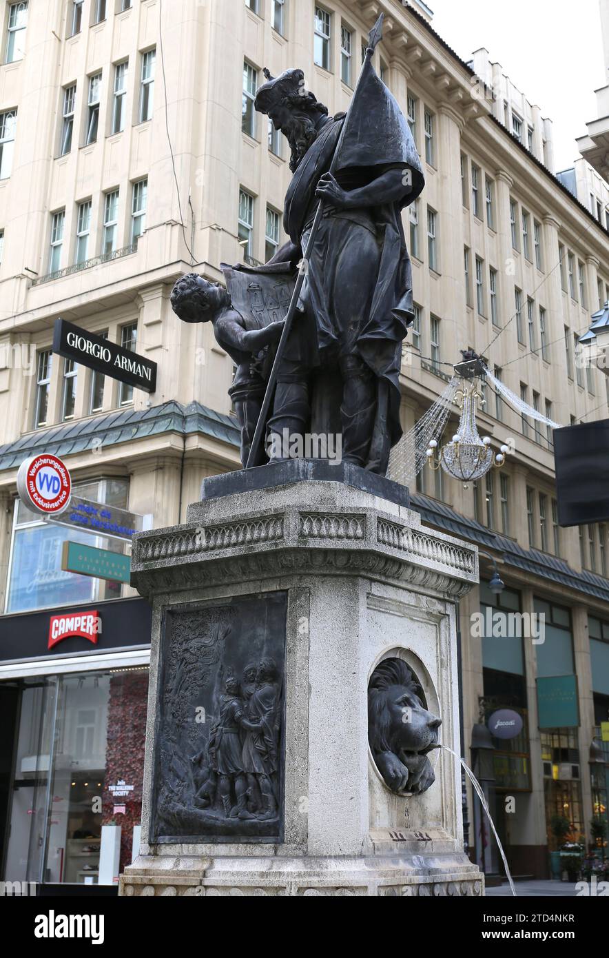 VIENNA, AUSTRIA-NOVEMBER 14:Leopoldsbrunnen (Leopold's Fountain) is one of monuments along Grabenstraße in the city centre. November 14,2023 in Vienna Stock Photo