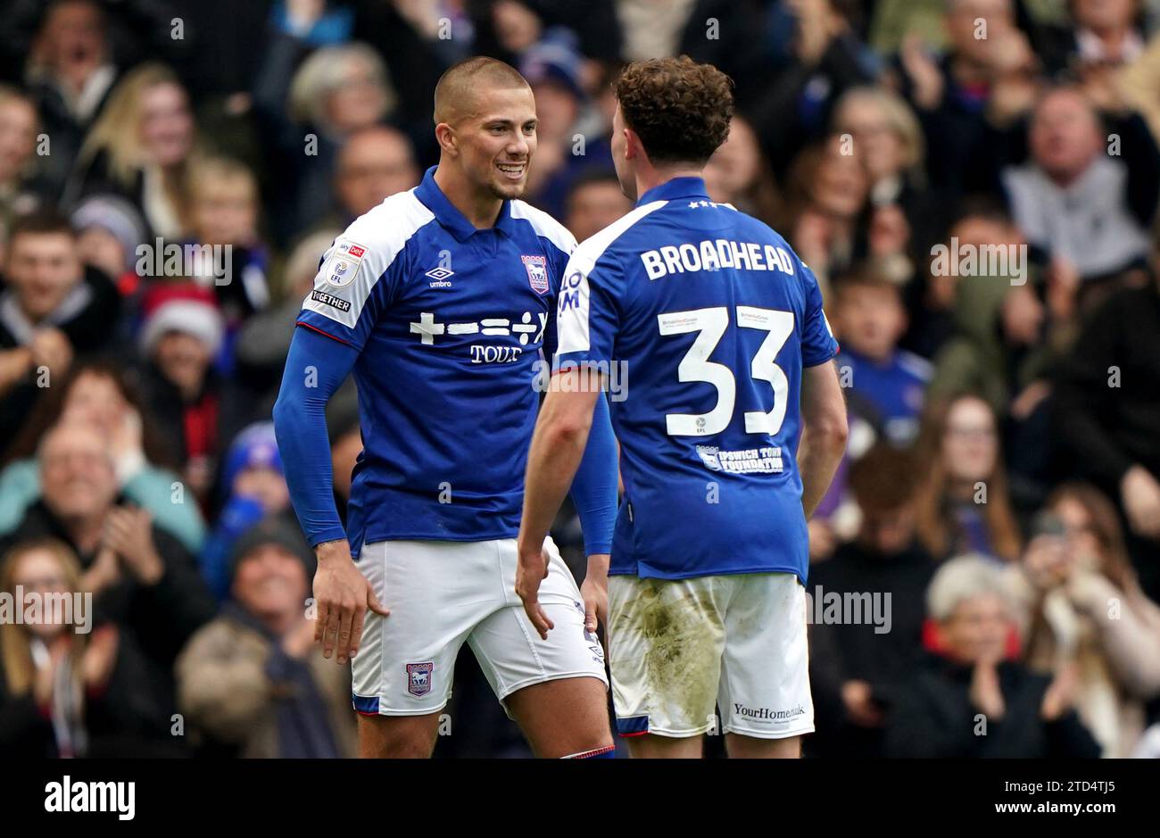 Ipswich Town's Nathan Broadhead (right) celebrates with Harry Clarke after scoring their side's