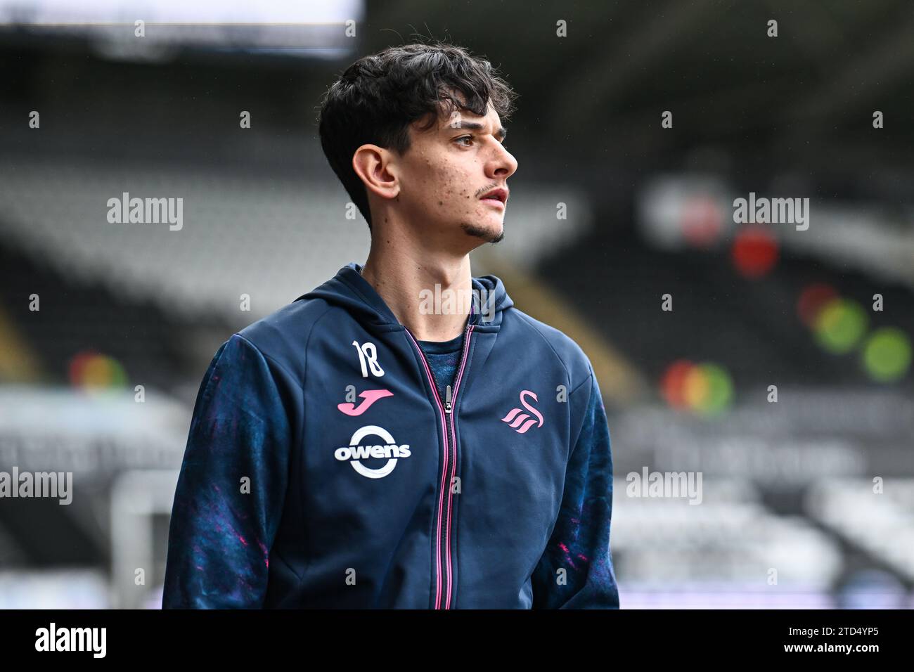 Charlie Patino #18 of Swansea City arrives ahead of the Sky Bet ...