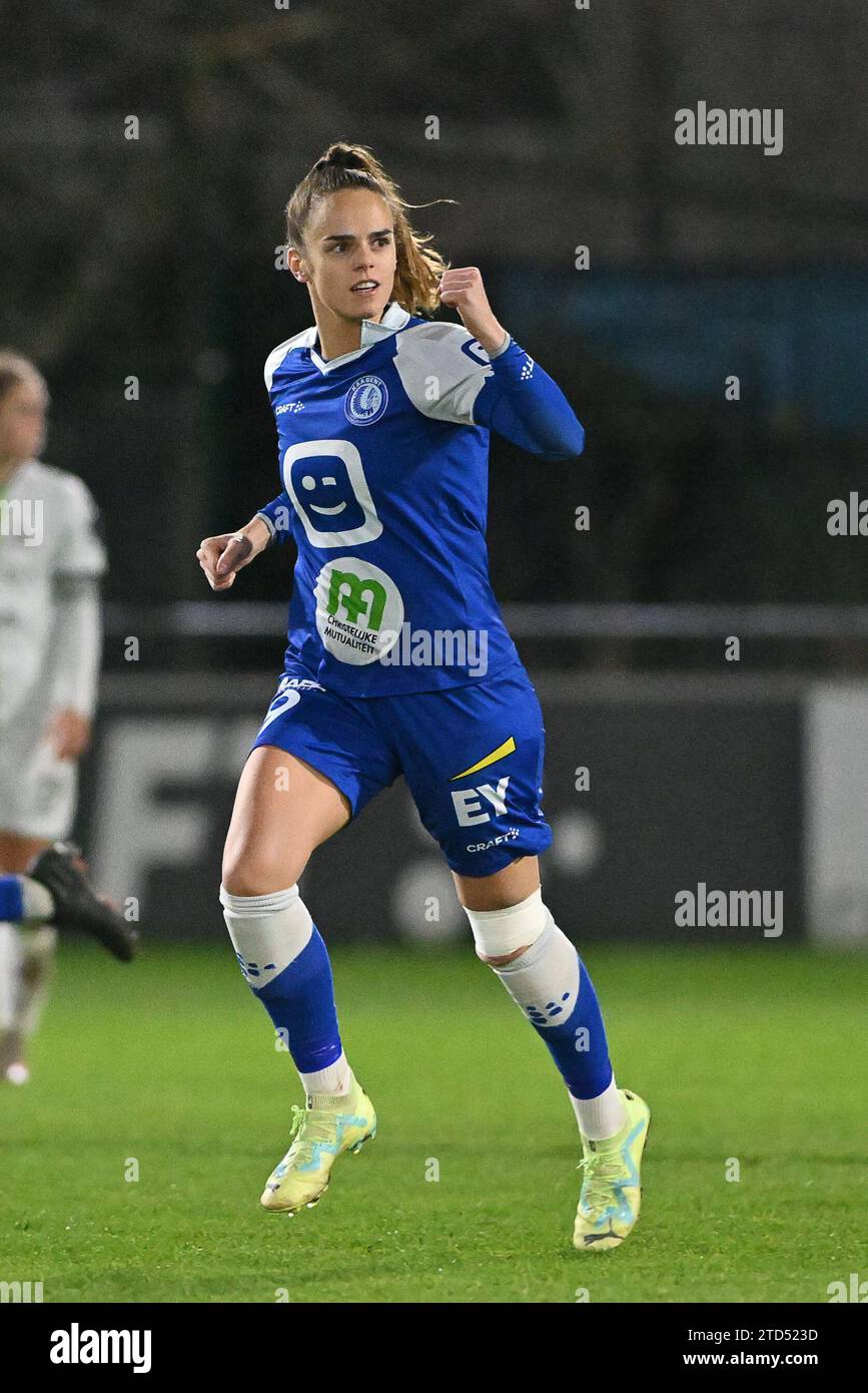 Amber Maximus (9) of AA Gent Ladies celebrates her goal pictured during