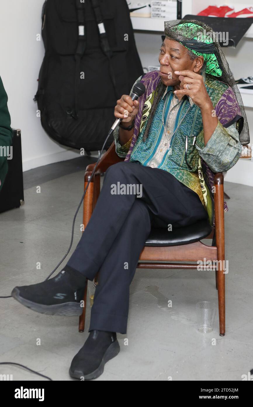 New York, USA. 15th Dec 2023. Ahmed Abdullah during the book celebration for his “A Strange Celestial Road: My Time in the Sun Ra Arkestra”, held at The Brooklyn Circus Soho in New York, NY on December 15, 2023 (Photo by Udo Salters Photography) Credit: Sipa USA/Alamy Live News Stock Photo