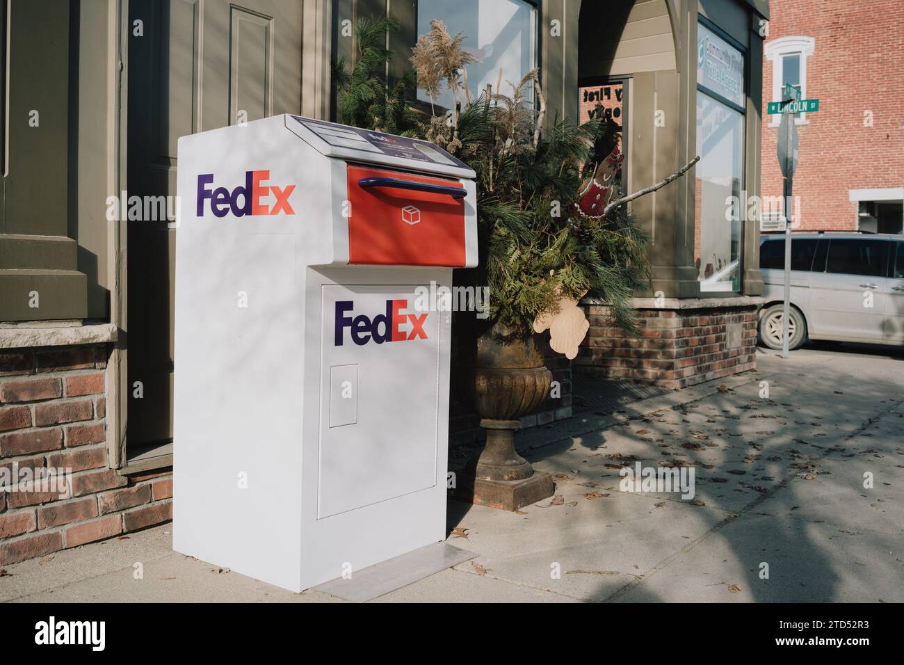 FedEx dropbox in downtown Caro Michigan USA Stock Photo