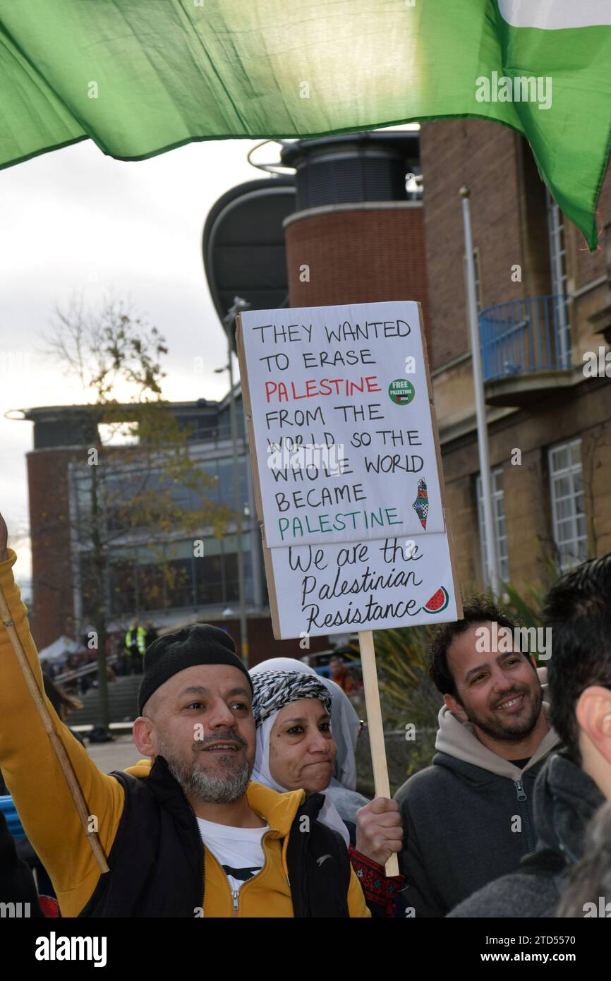 National Day of Action for Palestine. Protest in Norwich, UK at continuing bombardment by Israel of Gaza. 16 December 2023 Stock Photo