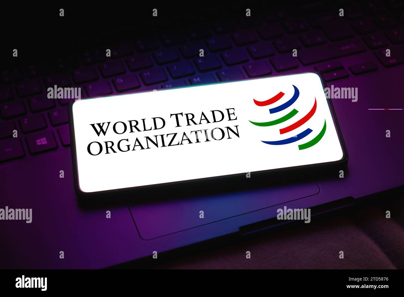 November 27, 2023, Brazil: In this photo illustration, the World Trade Organization (WTO) logo is displayed on a smartphone screen. (Credit Image: © Rafael Henrique/SOPA Images via ZUMA Press Wire) EDITORIAL USAGE ONLY! Not for Commercial USAGE! Stock Photo