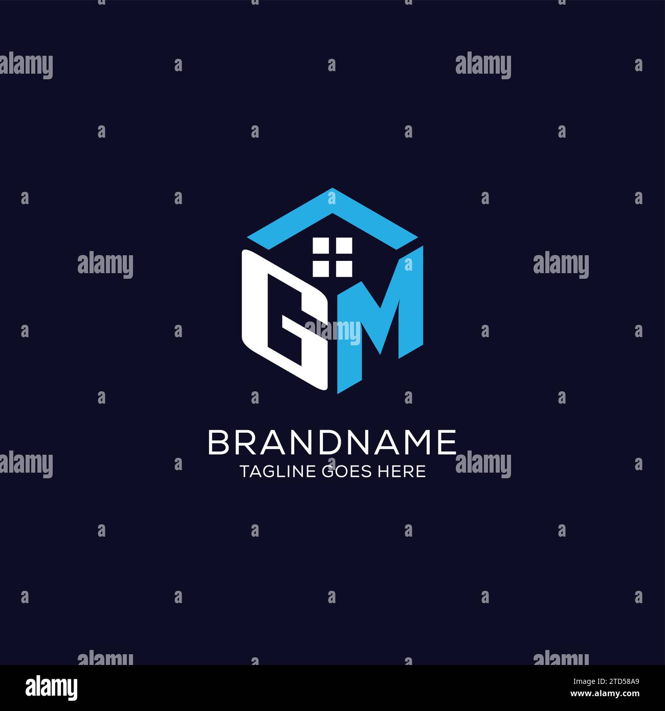Initial logo GM monogram with abstract house hexagon shape, clean and elegant real estate logo design vector graphic Stock Vector