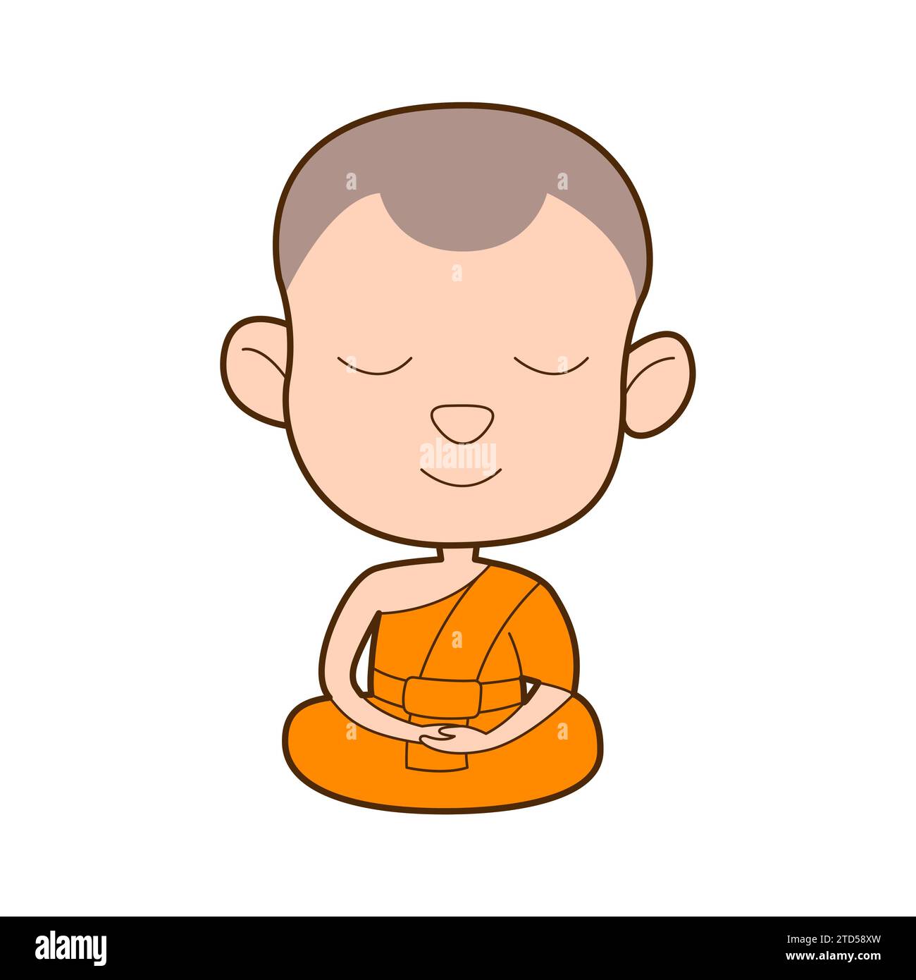 cute and lovely cartoon of monk meditate,vector illustration Stock Vector