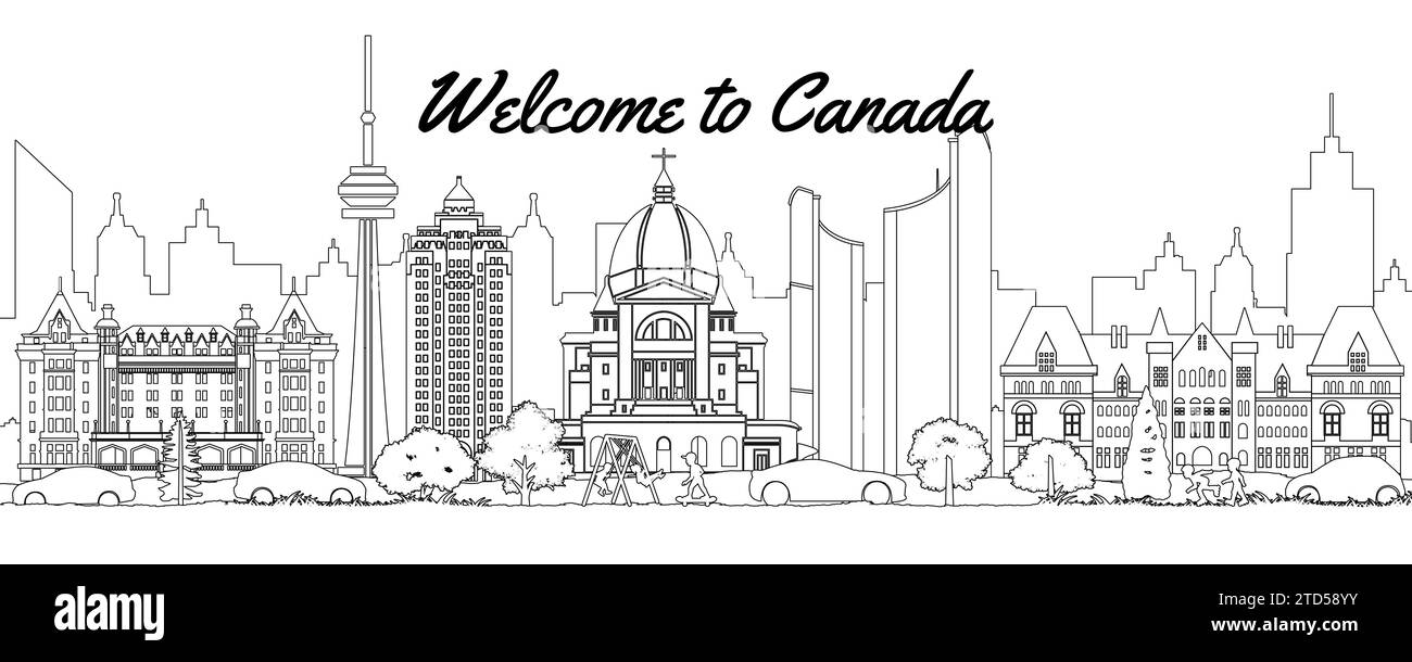 Canada famous landmarks in situation of downtown by silhouette style,vector illustration Stock Vector