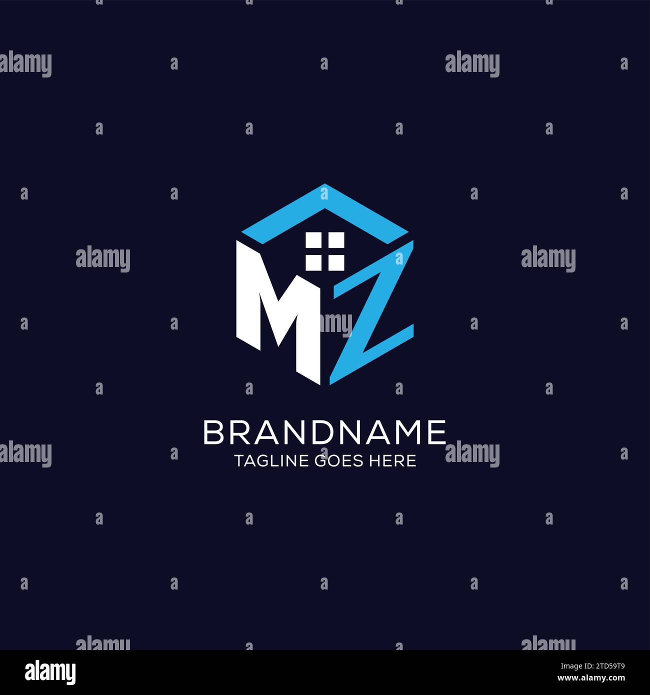 Initial logo MZ monogram with abstract house hexagon shape, clean and ...