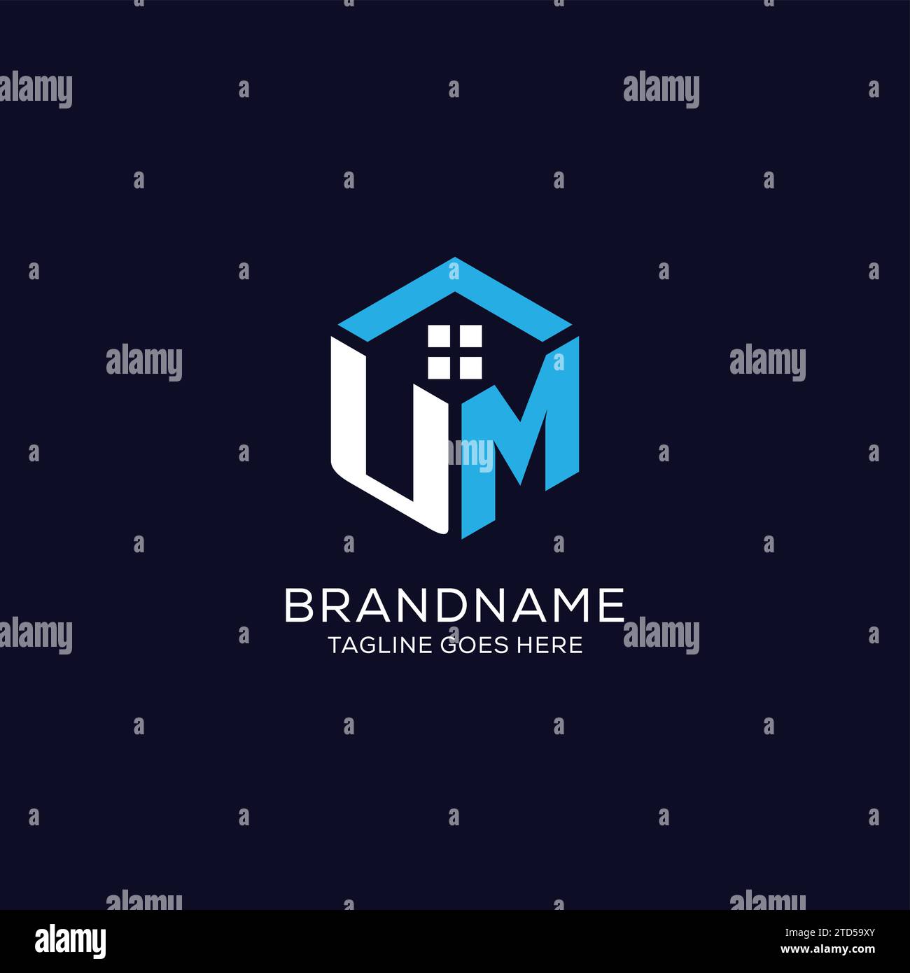 Initial logo UM monogram with abstract house hexagon shape, clean and ...