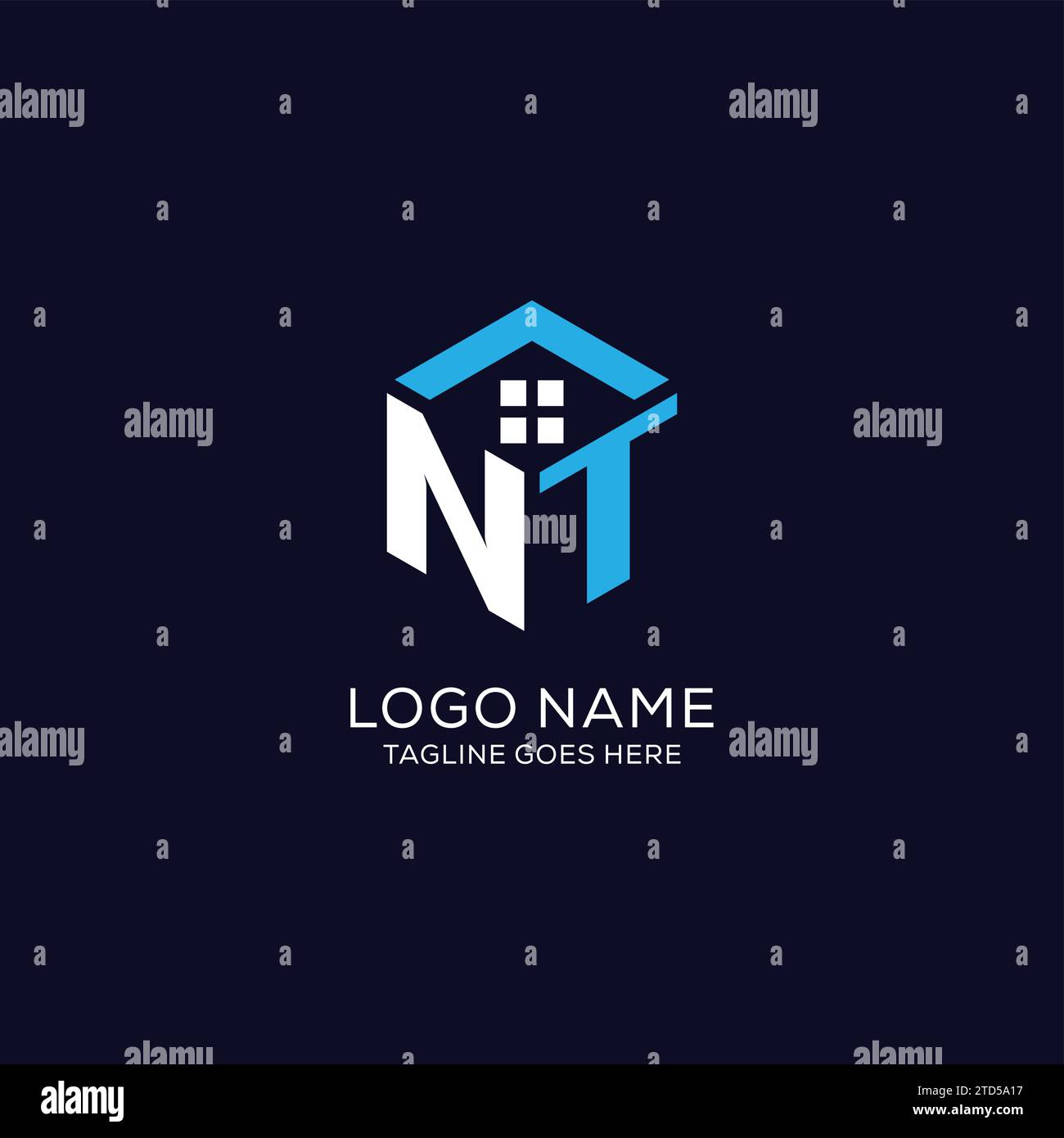 Initial logo NT monogram with abstract house hexagon shape, clean and elegant real estate logo design vector graphic Stock Vector