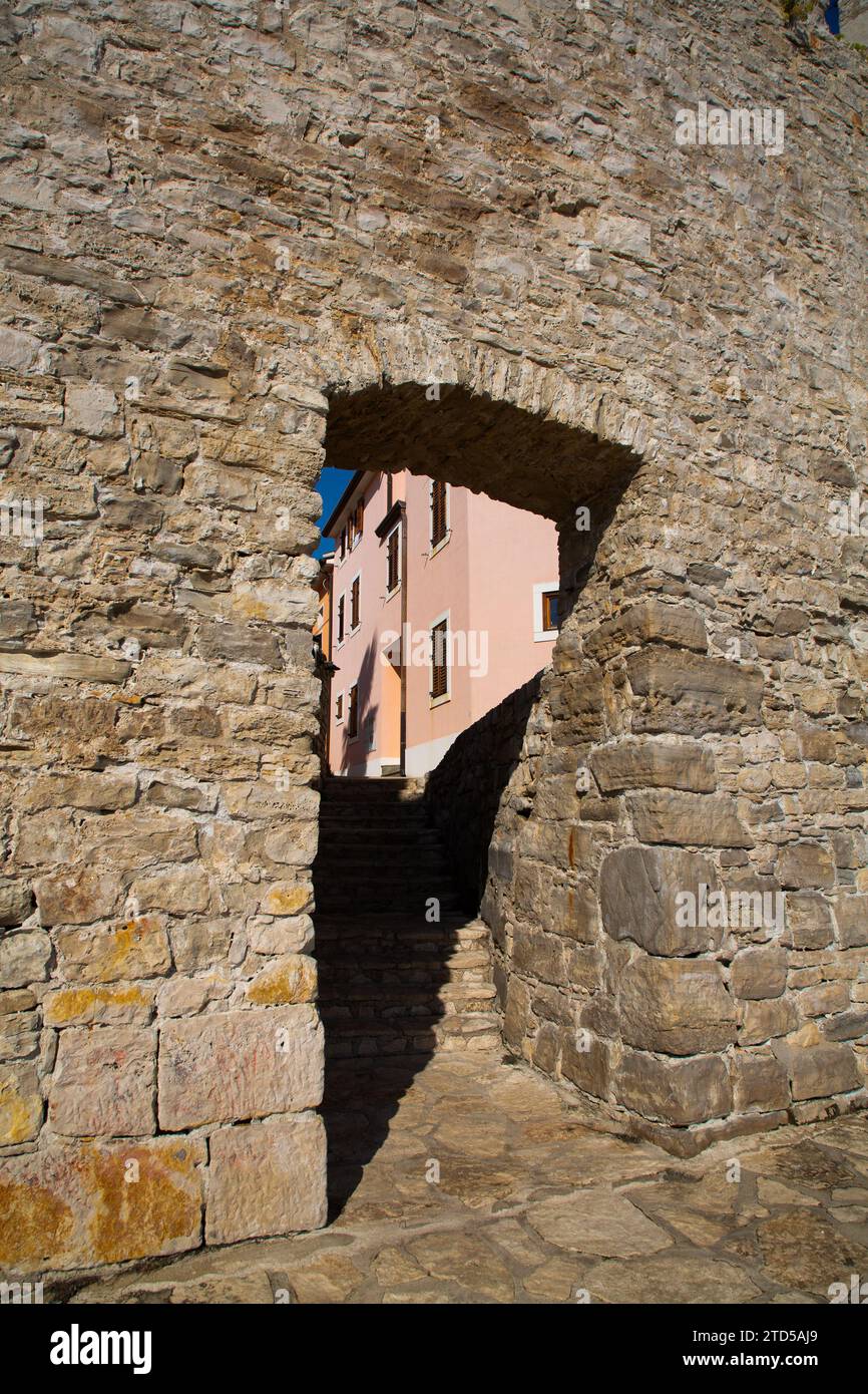 City Entrance, City Wall, 13th Century, Old Town, Novigrad, Croatia Stock Photo