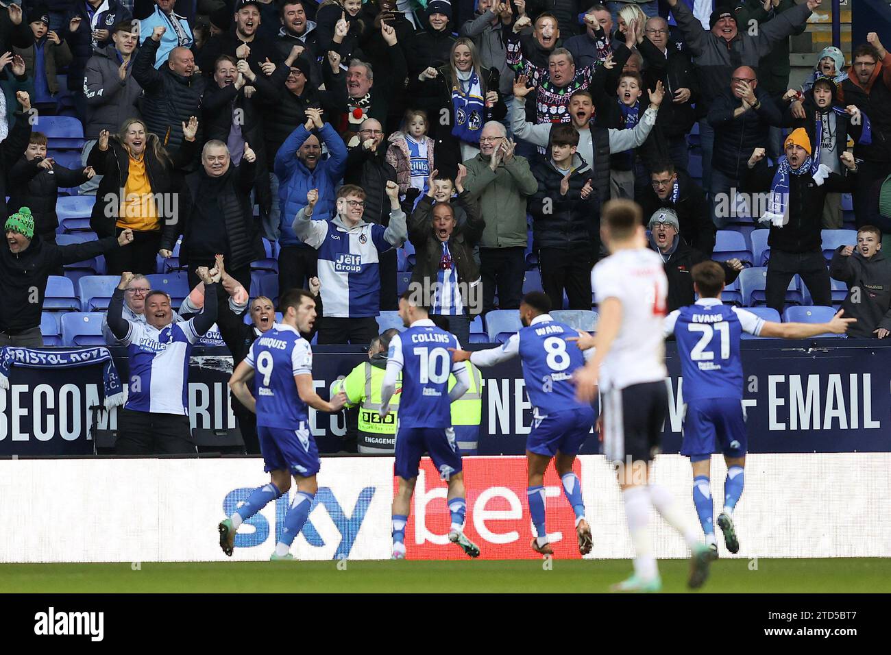 Bolton, UK. 16th December 2023.Bristols John Marquis celebrates scoring