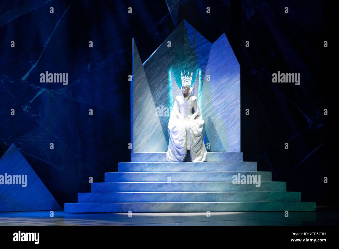 The wicked Snow Queen on her throne during a ballet performance of The Snow Queen (Snedronningen). It was held at the Tivoli Concert Hall ,(Koncertsal Stock Photo