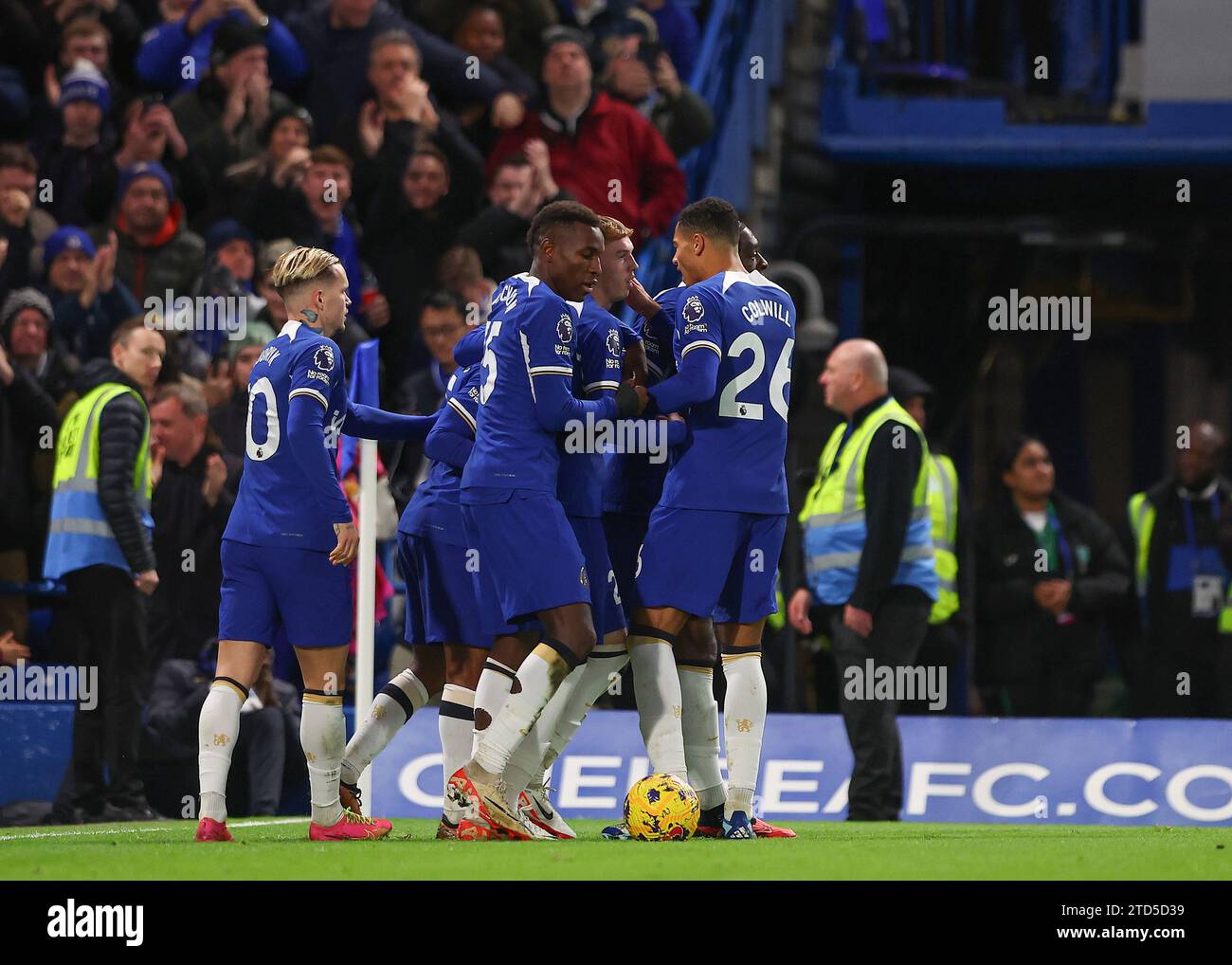 London, UK. London, UK. 16th December 2023; Stamford Bridge, Chelsea, London, England: Premier League Football, Chelsea versus Sheffield United; Cole Palmer of Chelsea celebrates with his team mates after scoring his sides 1st goal in the 54th minute to make it 1-0 Credit: Action Plus Sports Images/Alamy Live News Credit: Action Plus Sports Images/Alamy Live News Stock Photo