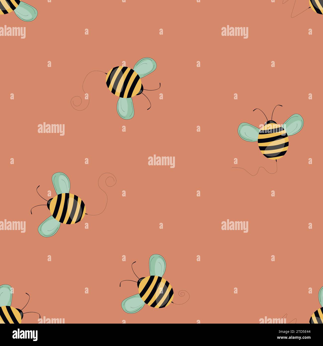 Seamless pattern with bees on color background. Small wasp. Vector ...