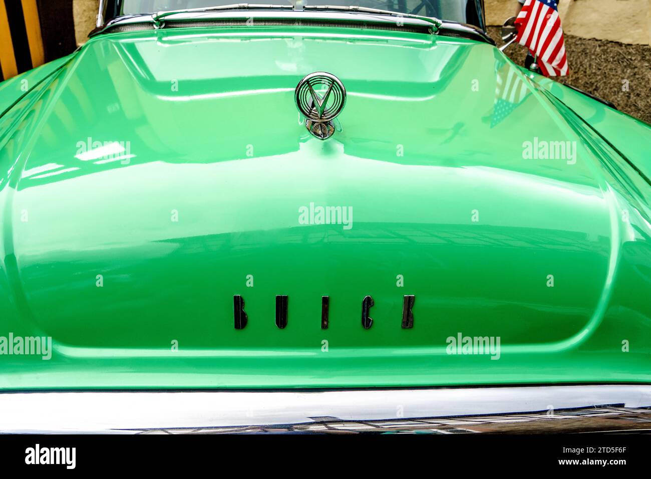 WETTENBERG, HESSE, GERMANY - 07 - 28 - 2023: Front of a green BUICK at a Car Show Golden Oldies in Krofdorf-Gleiberg, near Giessen, Hesse. Stock Photo